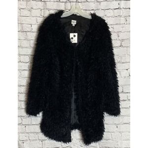 Cozy Co Black Fuzzy Faux Fur Long Lined Medium Jacket‎